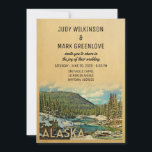 Alaska Wedding Invitation  Natuur Kaart<br><div class="desc">Een unieke  uitnodiging voor de bruiloft van Alaska in het midden van de eeuw met een prachtige natuur met bosbomen,  sneeuw en een stroomrivier of een beek die door een kleine berg stroomt. Viel je Alaska bruiloft met deze charmante Alaska bruiloft. Ideaal voor kampeerbruiloften en openluchtceremonies.</div>