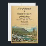 Alaska Wedding Invitation  Natuur Kaart<br><div class="desc">Een unieke  uitnodiging voor de bruiloft van Alaska in het midden van de eeuw met een prachtige natuur met bosbomen,  sneeuw en een stroomrivier of een beek die door een kleine berg stroomt. Viel je Alaska bruiloft met deze charmante Alaska bruiloft. Ideaal voor kampeerbruiloften en openluchtceremonies.</div>