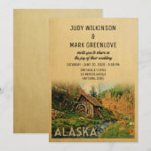Alaska Wedding Invitation Rustic Cabin Mill Bossen Kaart (Voorkant / Achterkant)