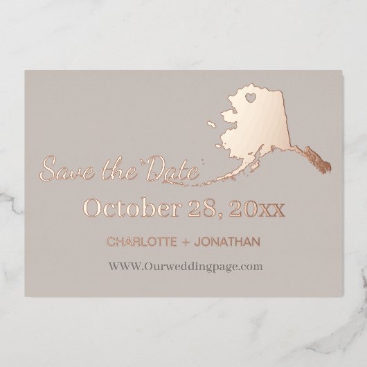 Alaska Wedding Save the Date Roos Gold Folie Uitnodiging (Voorkant)