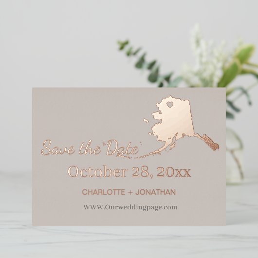 Alaska Wedding Save the Date Roos Gold Folie Uitnodiging (Staand Voorkant)