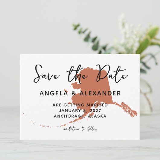 Alaska Wedding Terracotta Save The Date (Staand voorkant)