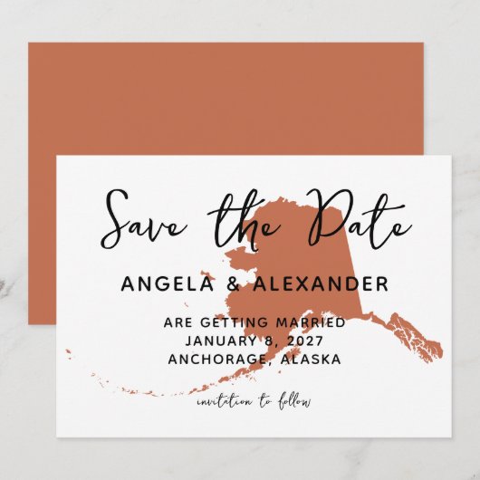 Alaska Wedding Terracotta Save The Date (Voorkant / Achterkant)