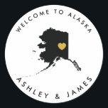 Alaska Wedding Welcome Sticker Label, goud & zwart<br><div class="desc">Gebruik deze sticker om de welkomstzakken te etiketteren of dozen te behandelen voor je gasten uit het hotel in de stad,  en ze welkom te heten in Alaska.</div>