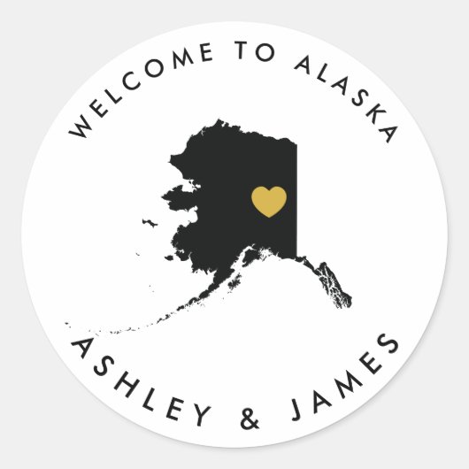 Alaska Wedding Welcome Sticker Label, goud & zwart (Voorkant)