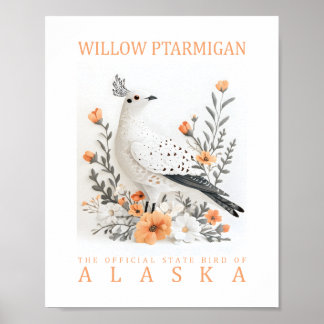 Alaska Wilgen Sneeuwhoen Botanische Vintage Vogel  Poster
