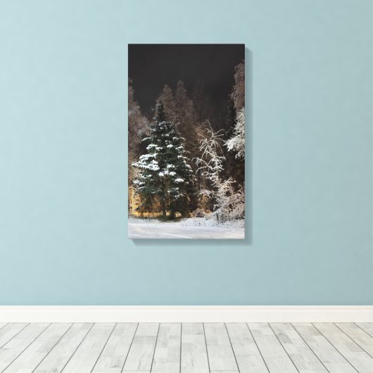 Alaska Winter Night Stretched Canvas Print (Insitu (Houten vloer))