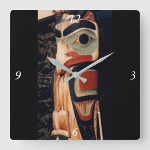 Alaska Wood Carved Southeast Totem Pole Fancy Vierkante Klok