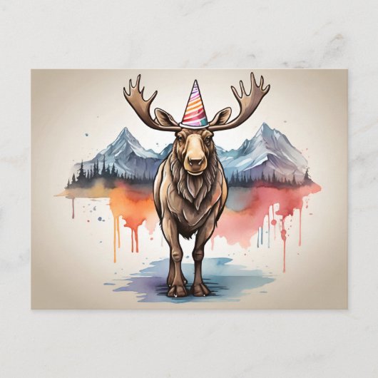 Alaskaanse eland met verjaardagshoed briefkaart (Voorkant)