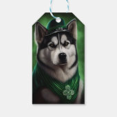 Alaskaanse Malamute hond in St. Patrick's Day jurk Cadeaulabel (Achterkant)
