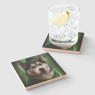 Alaskaanse Malamute hond in St. Patrick's Day jurk Stenen Onderzetter