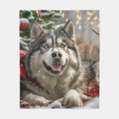 Alaskaanse Malamute Hond Kerst Misviering Fleece Deken (Voorkant)
