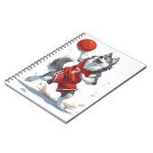 Alaskaanse Malamute-hond speelt basketbal Notitieboek (Linkerzijde)