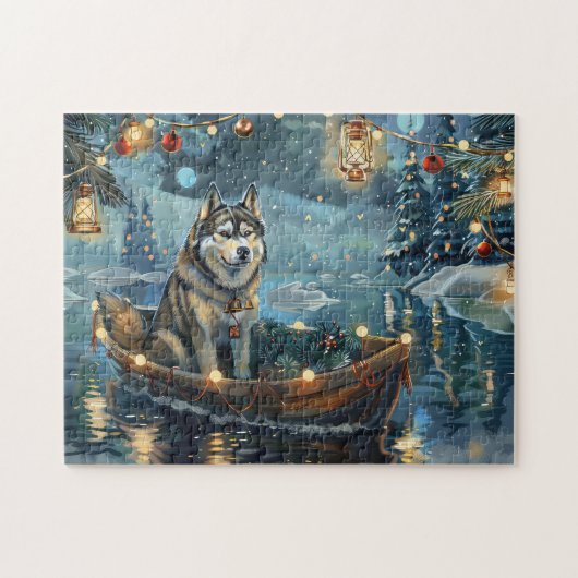 Alaskaanse Malamute Kerst Festivale Reis Legpuzzel (Horizontaal)