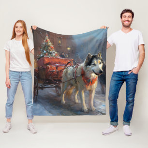 Alaskaanse Malamute Kerstfeest Seizoen Fleece Deken