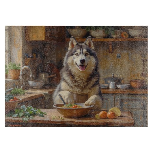 Alaskaanse Malamute Kookt in Keuken Snijplank (Voorkant)