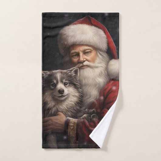 Alaskaanse Malamute met Kerstman Kerstmis Bad Handdoek (Handdoek)