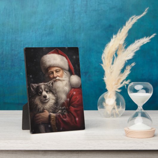 Alaskaanse Malamute met Kerstman Kerstmis Fotoplaat (Zijkant)