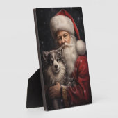 Alaskaanse Malamute met Kerstman Kerstmis Fotoplaat (Zijkant)