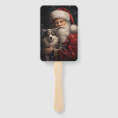 Alaskaanse Malamute met Kerstman Kerstmis Handwaaier (Achterkant)