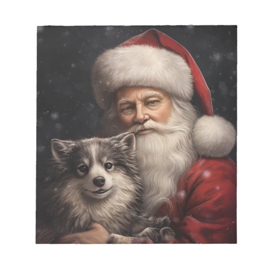 Alaskaanse Malamute met Kerstman Kerstmis Notitieblok (Voorkant)