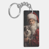 Alaskaanse Malamute met Kerstman Kerstmis Sleutelhanger (Voorkant Links)