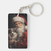 Alaskaanse Malamute met Kerstman Kerstmis Sleutelhanger (achterkant)