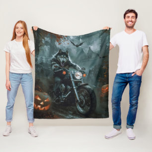 Alaskaanse Malamute Rijdt op Motorfiets Halloween  Fleece Deken