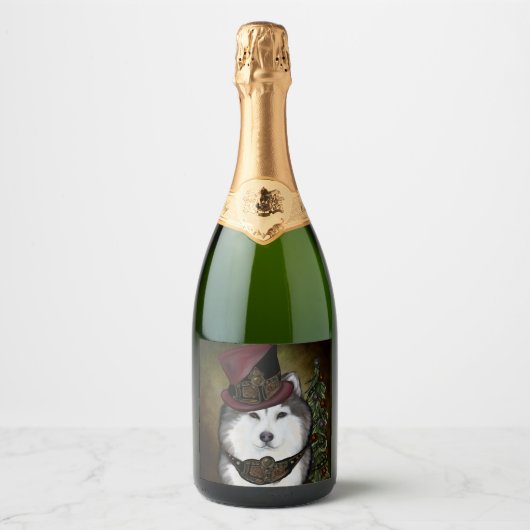 Alaskaanse Malamute Sparkling Wijnetiket (Voorkant)