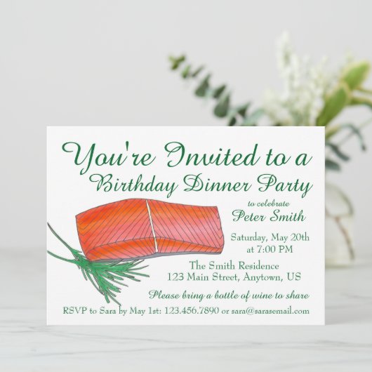 Alaskaanse Zalm Zeevruchten Verjaardagsdiner Feest Kaart (Staand voorkant)