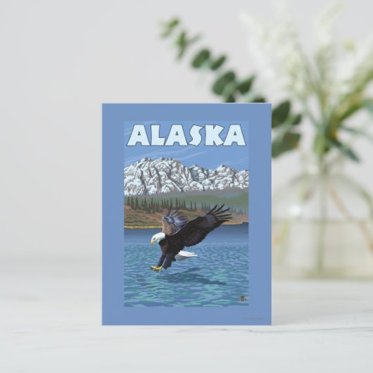 AlaskaBald Eagle Vintage Travel Poster Briefkaart (Staand voorkant)
