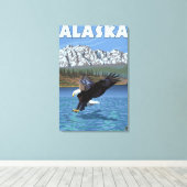 AlaskaBald Eagle Vintage Travel Poster Canvas Afdruk (Insitu (Houten vloer))