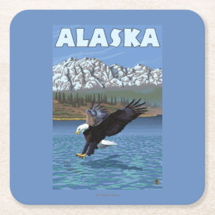 AlaskaBald Eagle Vintage Travel Poster Kartonnen Onderzetters