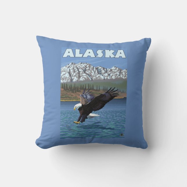 AlaskaBald Eagle Vintage Travel Poster Kussen (Voorkant)