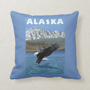 AlaskaBald Eagle Vintage Travel Poster Kussen