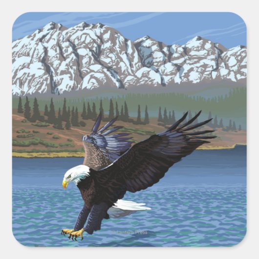 AlaskaBald Eagle Vintage Travel Poster Vierkante Sticker (Voorkant)