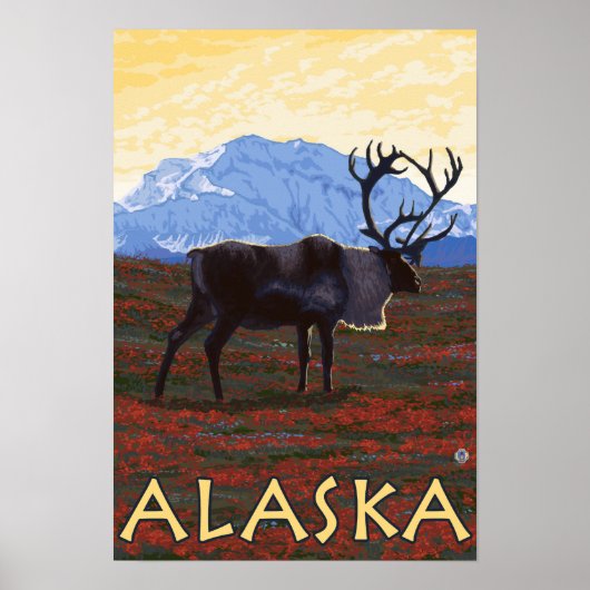 AlaskaCaribou Vintage Travel Poster (Voorkant)