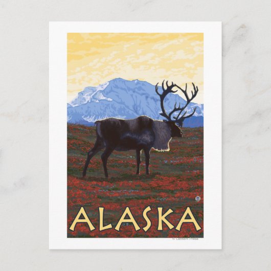 AlaskaCaribou Vintage Travel Poster Briefkaart (Voorkant)