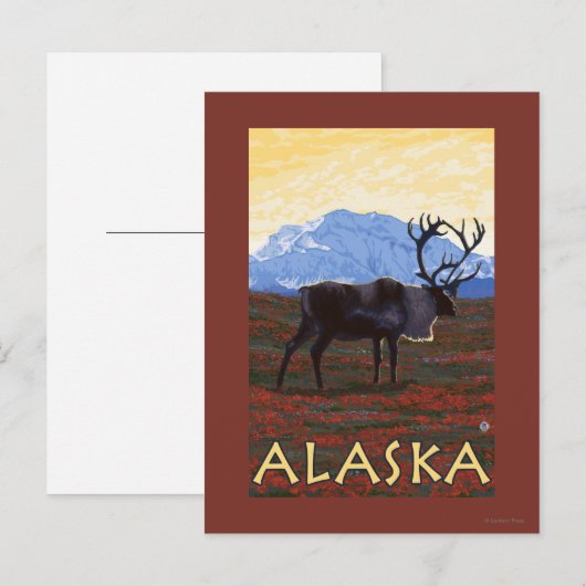 AlaskaCaribou Vintage Travel Poster Briefkaart (Voorkant / Achterkant)