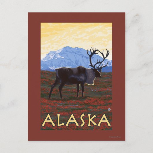 AlaskaCaribou Vintage Travel Poster Briefkaart (Voorkant)