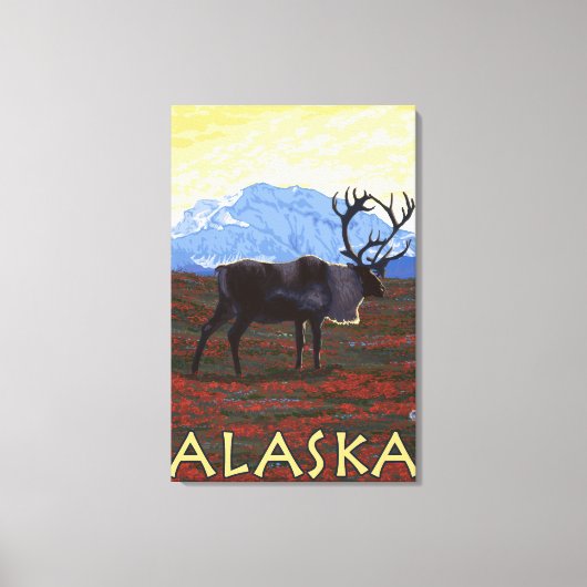 AlaskaCaribou Vintage Travel Poster Canvas Afdruk (Voorkant)