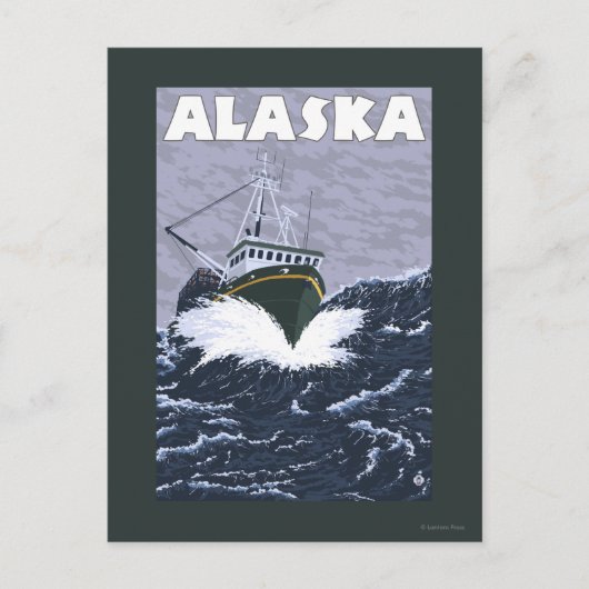 AlaskaCrab Boat Vintage Travel Poster Briefkaart (Voorkant)