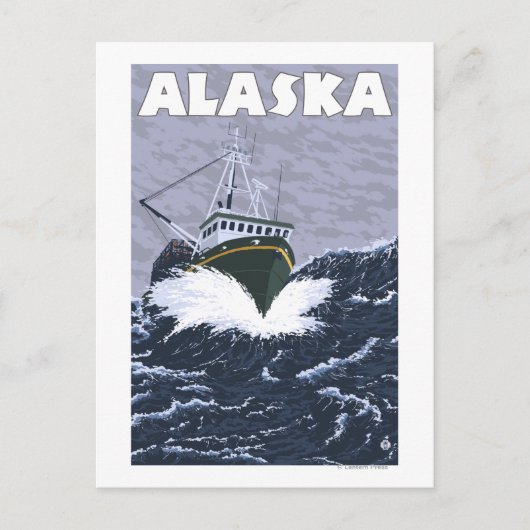 AlaskaCrab Boat Vintage Travel Poster Briefkaart (Voorkant)