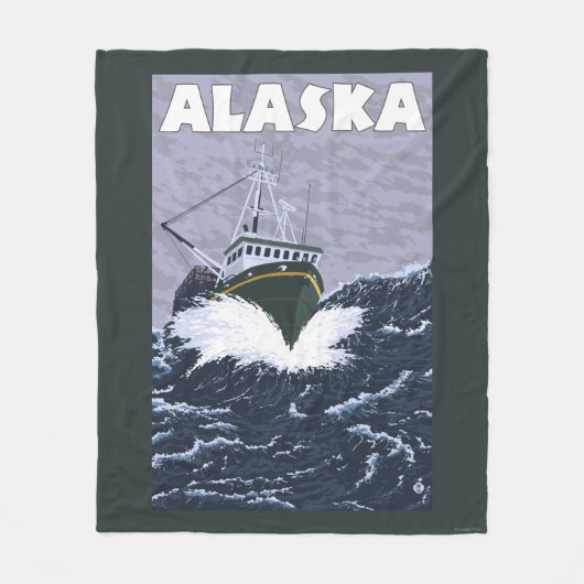 AlaskaCrab Boat Vintage Travel Poster Fleece Deken (Voorkant)