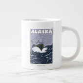 AlaskaCrab Boat Vintage Travel Poster Grote Koffiekop (Rechts)