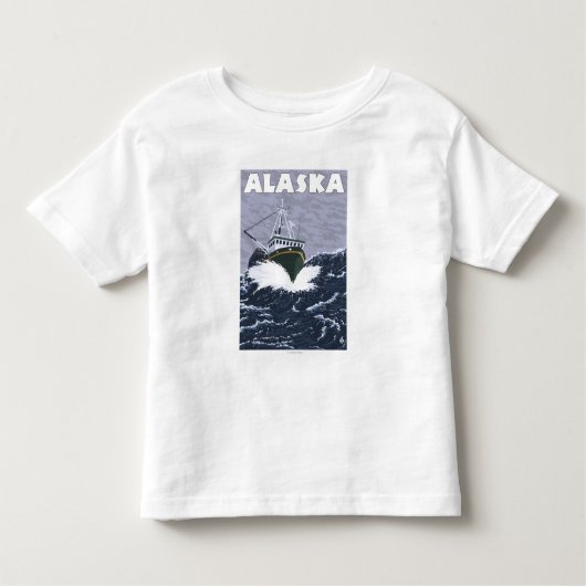 AlaskaCrab Boat Vintage Travel Poster Kinder Shirts (Voorkant)