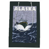 AlaskaCrab Boat Vintage Travel Poster Medium Cadeauzakje (Achterkant)