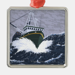 AlaskaCrab Boat Vintage Travel Poster Metalen Ornament