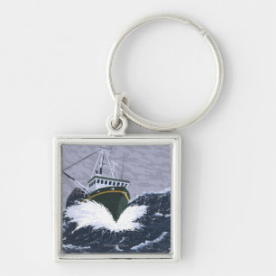 AlaskaCrab Boat Vintage Travel Poster Sleutelhanger