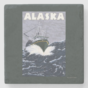 AlaskaCrab Boat Vintage Travel Poster Stenen Onderzetter